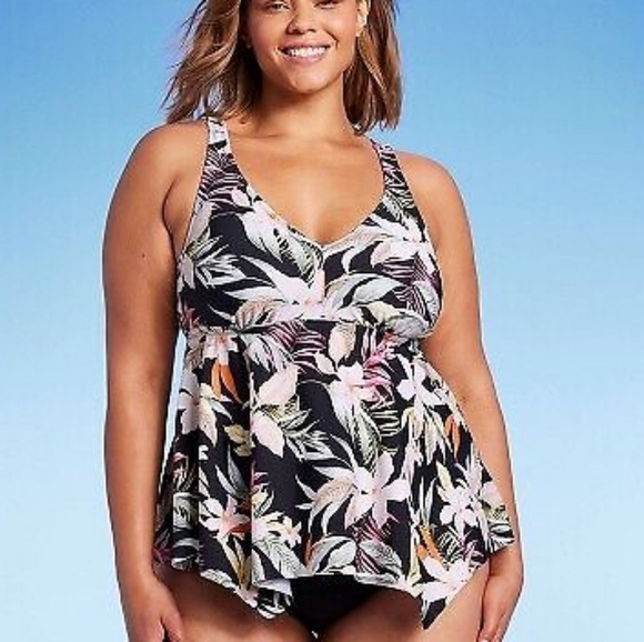 NWT Kona Sol Black Tropical Floral Tankini Top - Picture 1 of 6